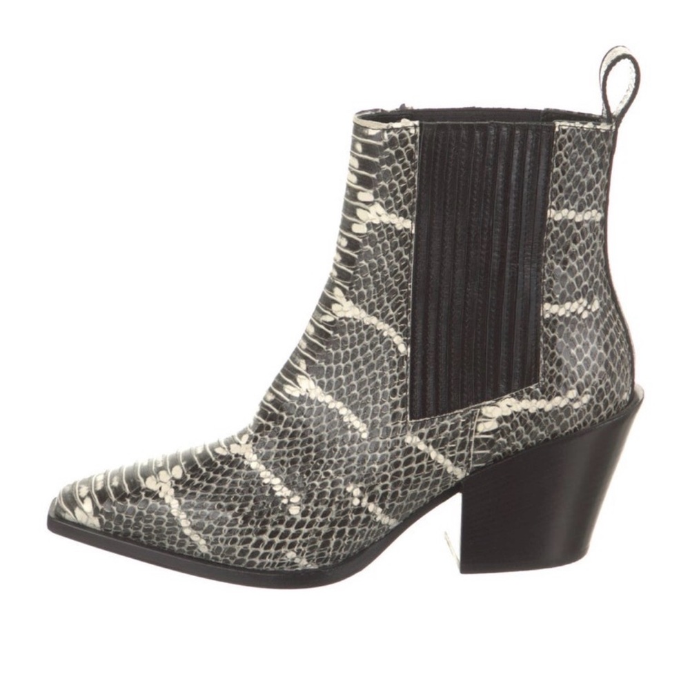 Aeyde Black and White Snakeskin Print Ankle Boots